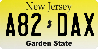 NJ license plate A82DAX