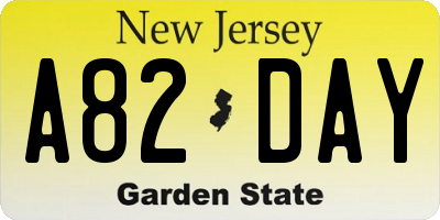 NJ license plate A82DAY