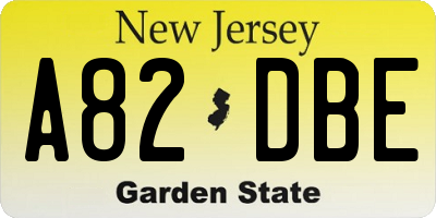 NJ license plate A82DBE