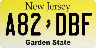 NJ license plate A82DBF