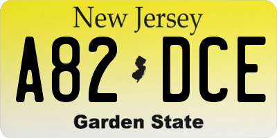 NJ license plate A82DCE
