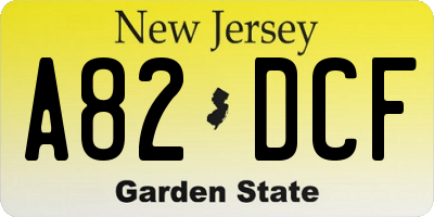 NJ license plate A82DCF