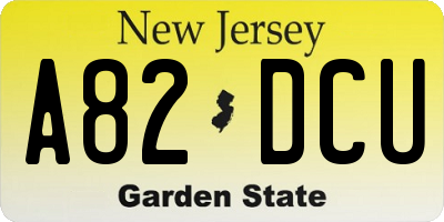 NJ license plate A82DCU