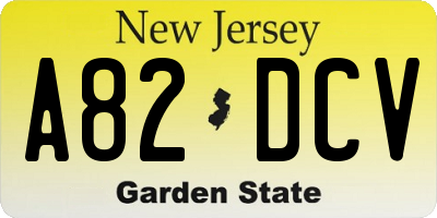 NJ license plate A82DCV