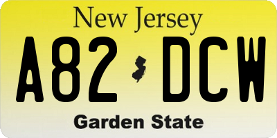 NJ license plate A82DCW