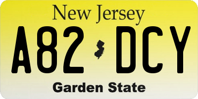 NJ license plate A82DCY
