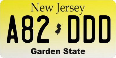 NJ license plate A82DDD