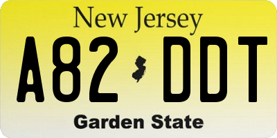 NJ license plate A82DDT