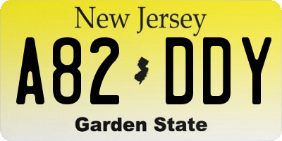 NJ license plate A82DDY