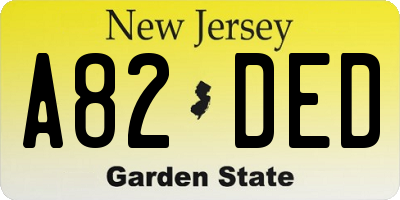 NJ license plate A82DED