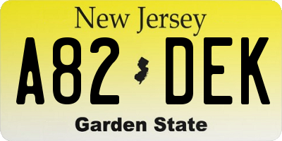 NJ license plate A82DEK