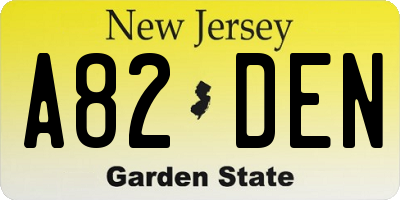 NJ license plate A82DEN