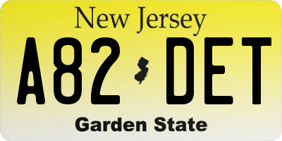 NJ license plate A82DET