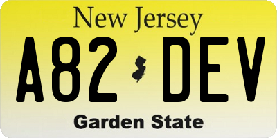 NJ license plate A82DEV