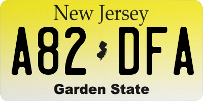NJ license plate A82DFA