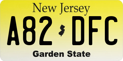 NJ license plate A82DFC