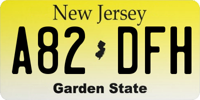 NJ license plate A82DFH