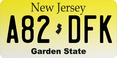 NJ license plate A82DFK