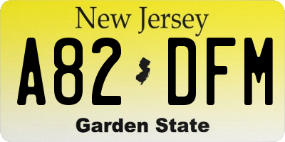 NJ license plate A82DFM