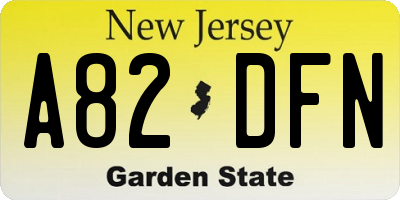 NJ license plate A82DFN