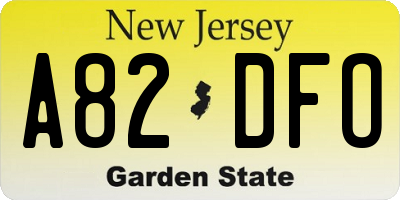 NJ license plate A82DFO