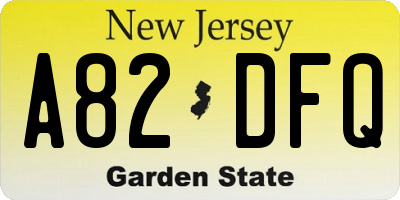 NJ license plate A82DFQ