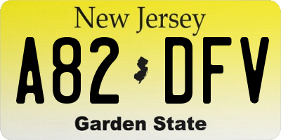 NJ license plate A82DFV