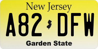 NJ license plate A82DFW