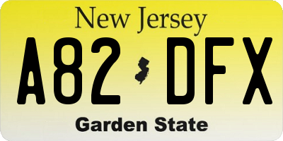 NJ license plate A82DFX