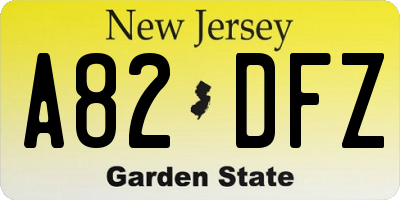 NJ license plate A82DFZ