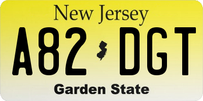 NJ license plate A82DGT