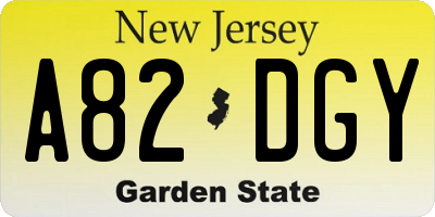 NJ license plate A82DGY