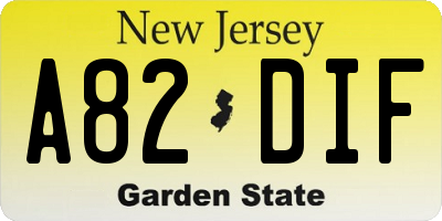 NJ license plate A82DIF