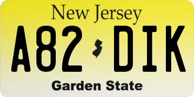 NJ license plate A82DIK
