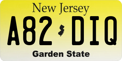 NJ license plate A82DIQ