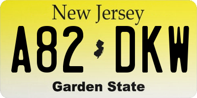 NJ license plate A82DKW