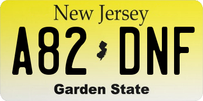 NJ license plate A82DNF