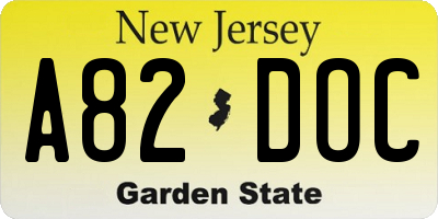 NJ license plate A82DOC