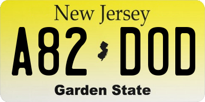 NJ license plate A82DOD