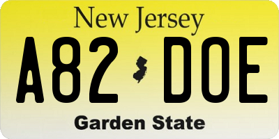 NJ license plate A82DOE
