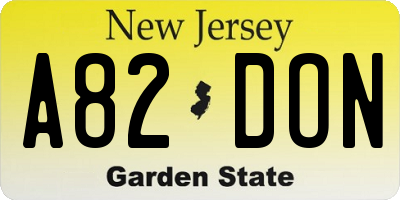 NJ license plate A82DON