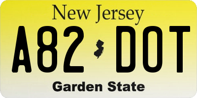NJ license plate A82DOT