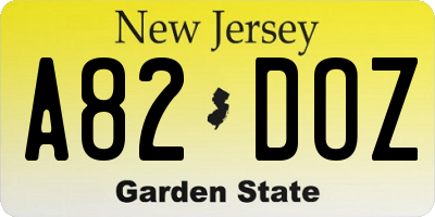 NJ license plate A82DOZ