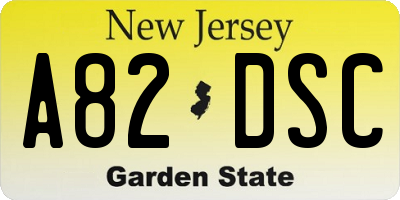 NJ license plate A82DSC