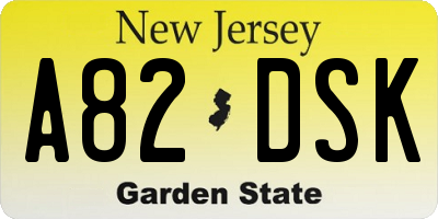 NJ license plate A82DSK