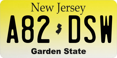 NJ license plate A82DSW