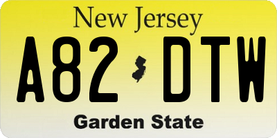 NJ license plate A82DTW