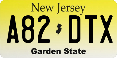 NJ license plate A82DTX