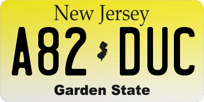 NJ license plate A82DUC