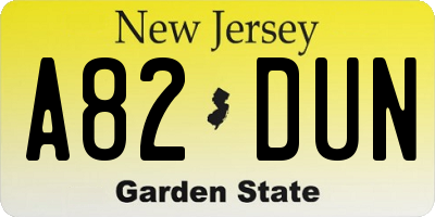 NJ license plate A82DUN